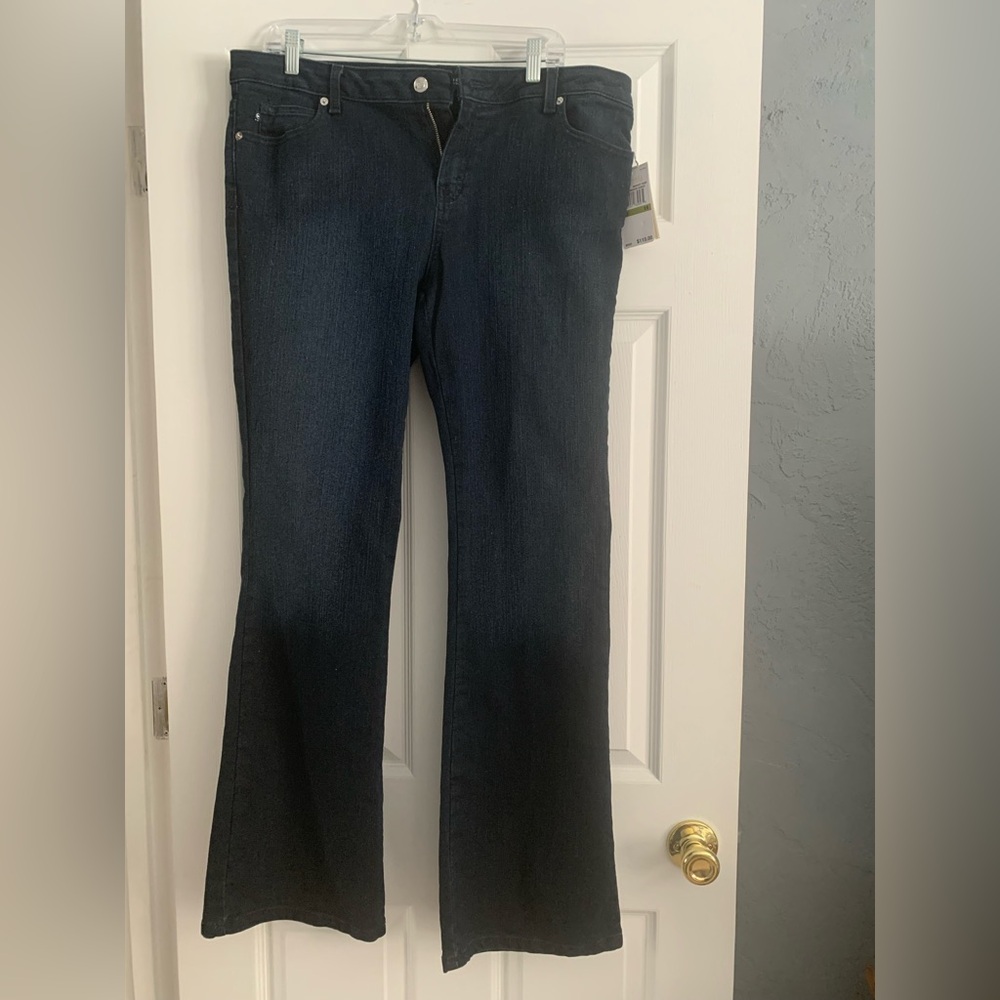 Michael Kors Boot Cut Dark Blue Midnight Wash Size 14 Womens Jeans Stretch New